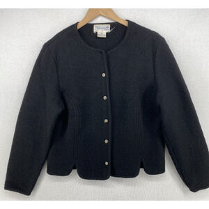 DEANS OF SCOTLAND Cardigan Womens M Boiled Wool Grandma Cottagecore Black VTG HK
